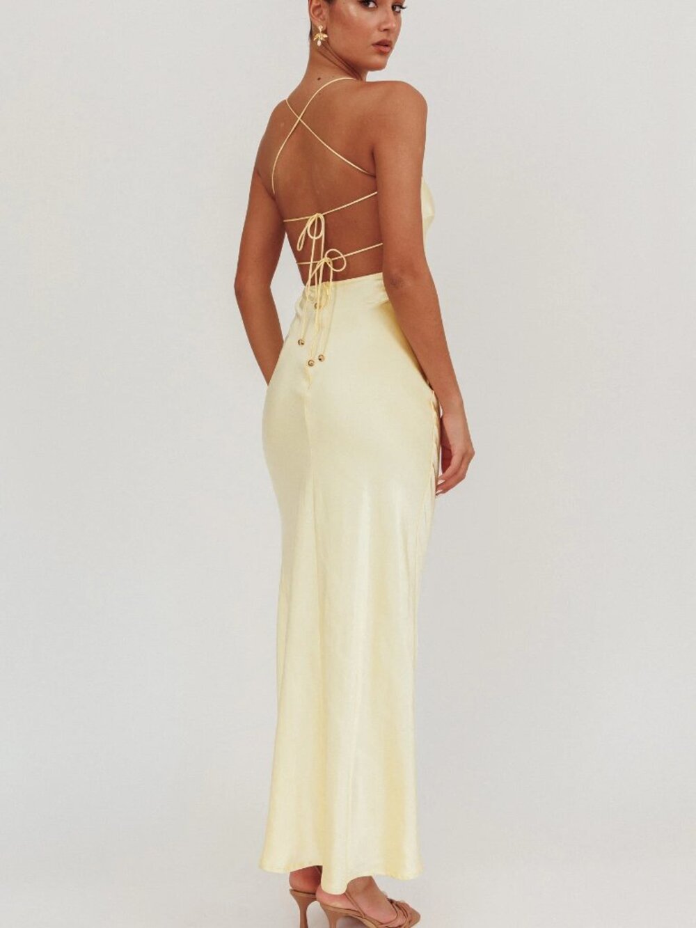 Dolce Life Backless Satin Maxi Dress Butter - Saints and Secrets -Selfie Leslie - Picture 3 of 5